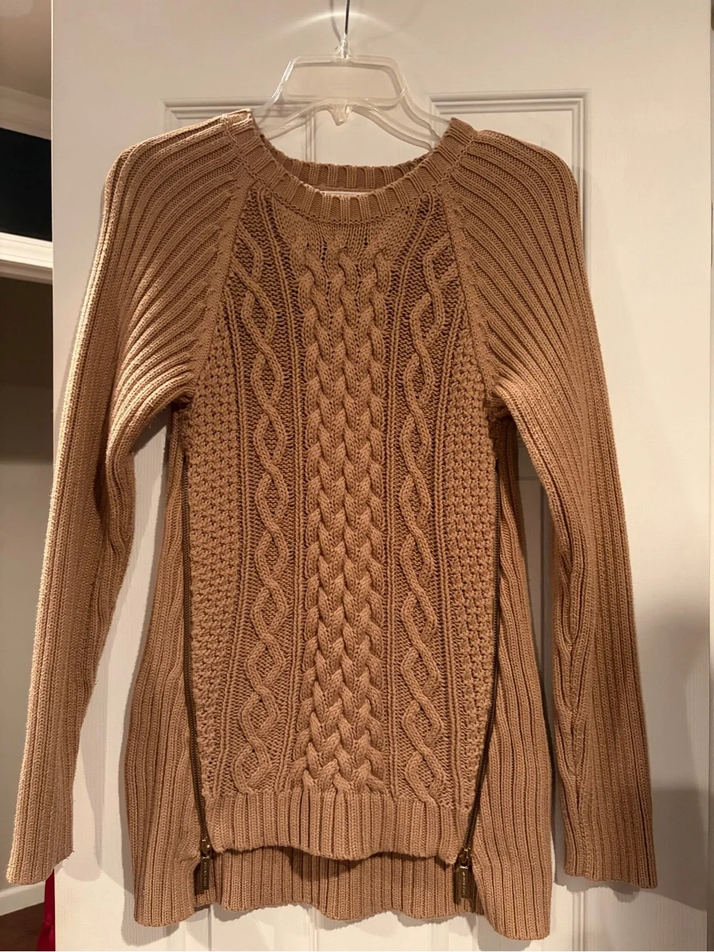 Michael Kors Camel Cable Knit Crewneck Sweater